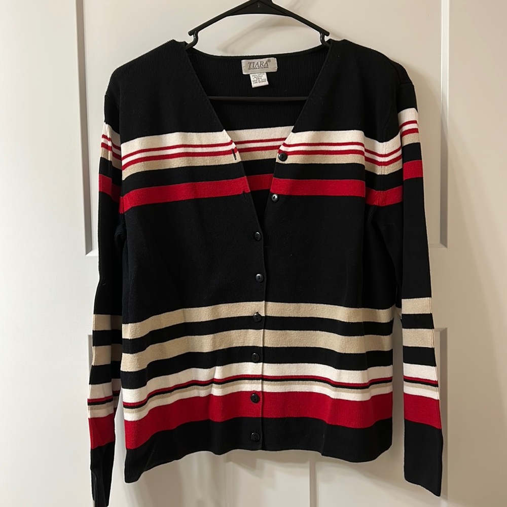 Women’s striped cardigan.